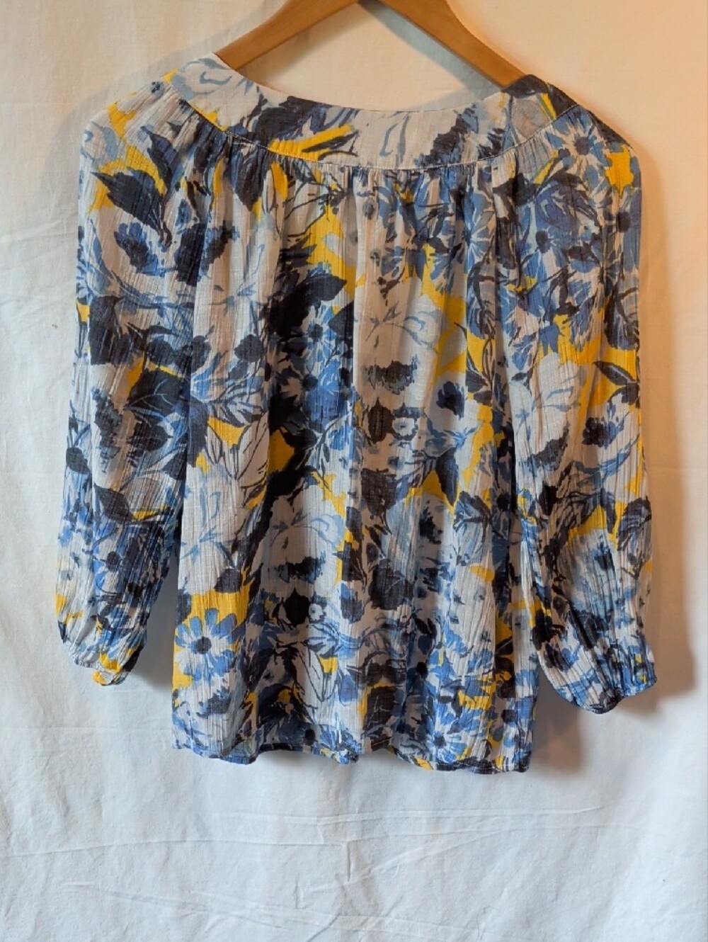 Counterparts Blue, Yellow & White Floral V-Neck Blouse - Picture 6 of 6